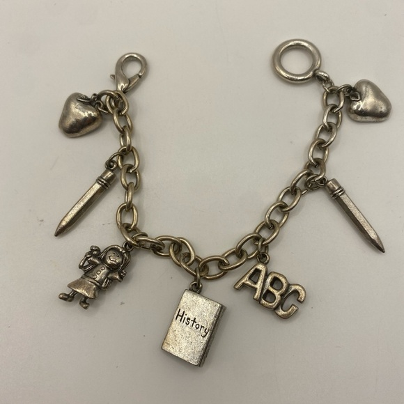 Silver Charm Bracelet with ABC and History Charms - Picture 3 of 5